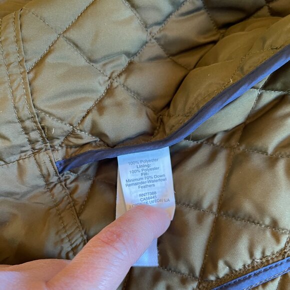 J Crew Dark Olive Green Quilted Barn Jacket with Brown Corduroy Collar Small - Picture 8 of 10